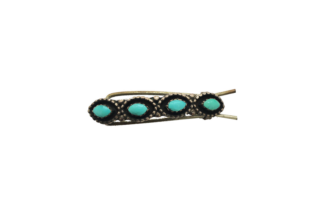 VINTAGE STERLING SILVER AND TURQUOISE BARRETTE